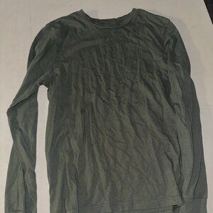 George Men's Green Long Sleeve Crew-Neck Solid Plain T-Shirts Tee: S